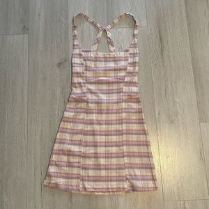 Free People Just Peachy Plaid Open Back Mini Dress